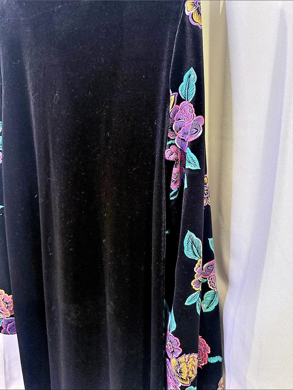 ASOS Velvet Floral Embroidered Sleeve Mini Dress Black Multicolor Size 12 - Picture 10 of 10
